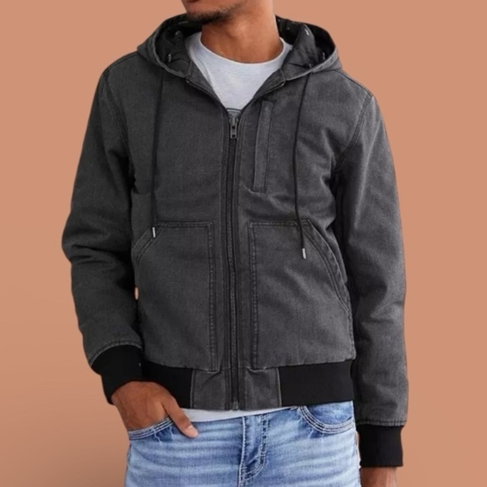 Stylish Men’s Size XL Skater Hooded Zip Up Jacket With Pockets Winter Menswear
